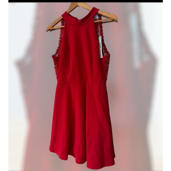 Women's She + Sky Dress Size L Red Lace Back Fit & Flare - Picture 1 of 5